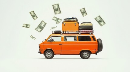 Orange Van Loaded for Adventure and Travel