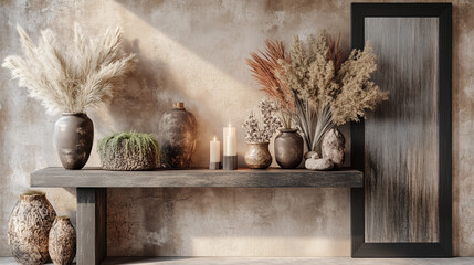 Obraz premium Bohemian Chic Home Decor: Sunlit Still Life with Pampas Grass 