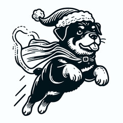Obraz premium Rottweiler Dog Dressed as Santa Claus Soaring Through the Sky with a Flying Cape