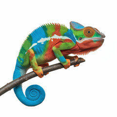 Naklejka premium Vibrant Chameleon Perched on Branch, Isolated