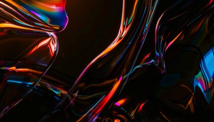 Obraz premium abstract 3D figure on a black background. Portal with light effects for banner or poster. Abstract rainbow distortion refraction background