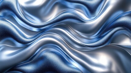 Obraz premium Abstract Metallic Blue and Silver Wavy Surface