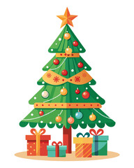 Naklejka premium Christmas tree with colorful decorations, christmas greetings mockup