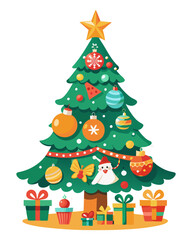 Naklejka premium Christmas tree with colorful decorations, christmas greetings mockup