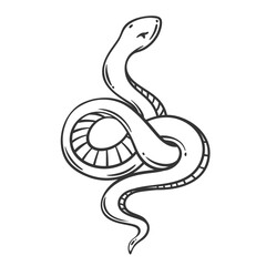 Coiled snake line icon. Outline hand drawn serpent animal with spiral body rolled into ring, vintage sketch of dangerous reptile. Nature wildlife mascot, simple snake icon vector illustration