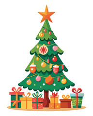 Christmas tree with colorful decorations, christmas greetings mockup