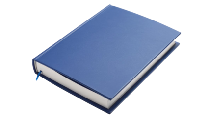 One closed blue hardcover book isolated on transparent background