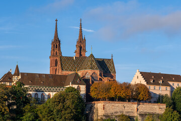 Basel Minster Cathedral And Pfalz Viewpoint In Switzerland