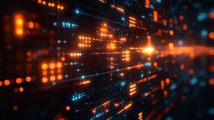 Obraz premium Abstract Digital Network with Orange and Blue Lights