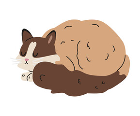 Fototapeta premium Cute cat sleeping flat vector illustration isolated on white.