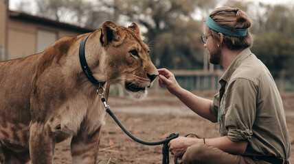 Man and Lioness Share a Moment of Connection