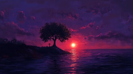 A lone tree stands on the horizon