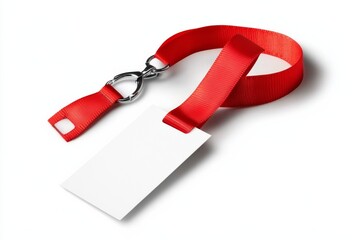 Red ribbon blank badge isolated on white background for ID pass or access card concept