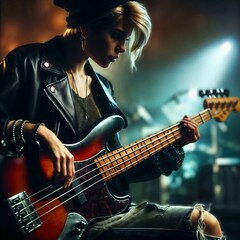 Obraz premium Musician with Bass Guitar