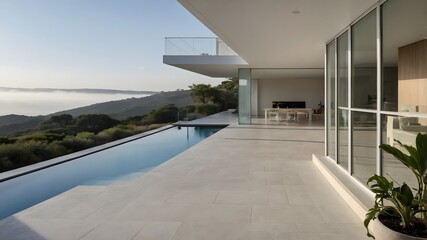 Ultra-Modern Minimalist House with Expansive White Walls and Glass Panels (AI-Generated)