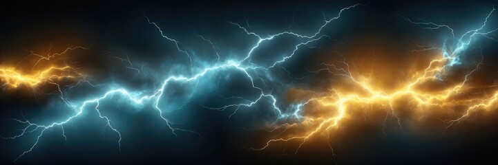 Fototapeta premium Thunder light Yellow and turquoise smoke cloud Realistic lightning glowing
