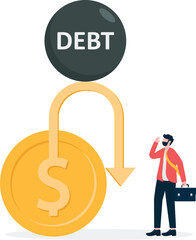 golden dollar down arrow. Flat vector icon isolated on white. Economy, finance, money symbols. Currency pictogram. Vector illustration. decrease, fall symbol.

