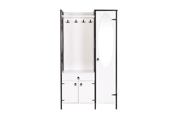 Modern Wooden Wardrobe with Mirror and Hooks - Stylish Storage Solution for Bedrooms and Entryways