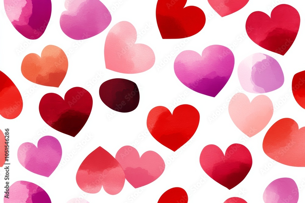 Poster pattern of hearts in various sizes, colors. hearts are arranged in a way that creates a sense of mov