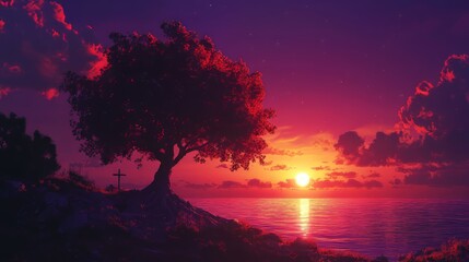 Obraz premium A lone tree stands on the horizon