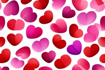 Pattern of hearts in various sizes, colors. hearts are arranged in a way that creates a sense of movement. A kiss print pattern on a white background, a seamless pattern, Valentine's Day theme