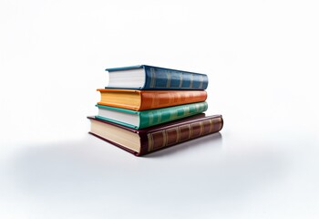 Fototapeta premium A stack of four hardback books with colorful covers and gold accents.