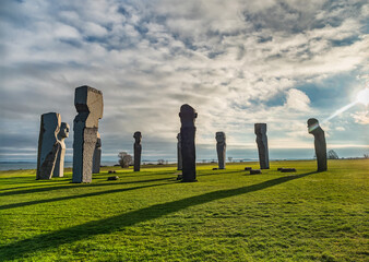 Dodekalitten Stone Statues in a Scenic Coastal Landscape Setting, Lolland Denmark