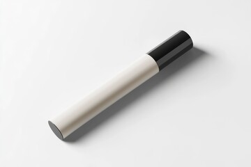 A simple white tube with a black cap on a white background.