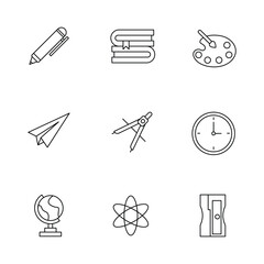 Fototapeta premium Vector School Elements Set of Lineart Icons for Educational Illustrations