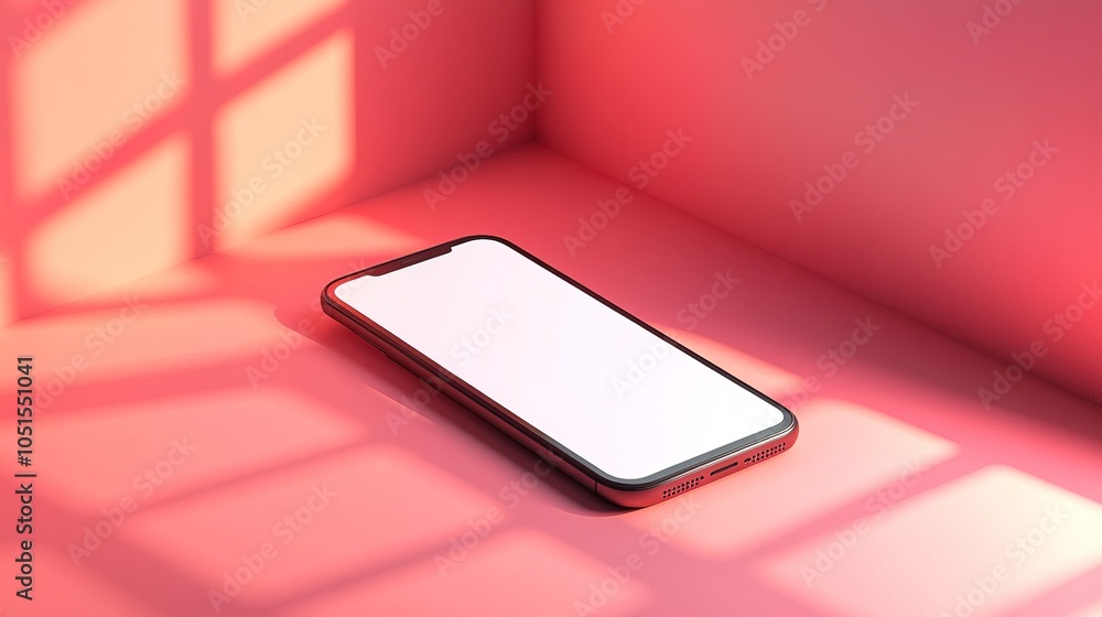 Poster realistic 3d smartphone mockup in isometric view with blank screen