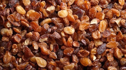 Obraz premium A surface densely covered with candied nuts, filling every inch of the frame with their crunchy, sugary texture and warm, glossy tones.
