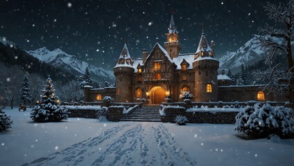 A snow-covered castle