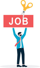 Dismissal of contract, unemployment or layoff, end of career, hand cutting up the work contract with a knife,

