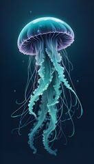Stylized Jellyfish Wallpaper with Flowing Tentacles on Underwater Gradient