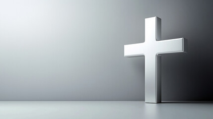 Obraz premium Minimalist white cross on light gray background