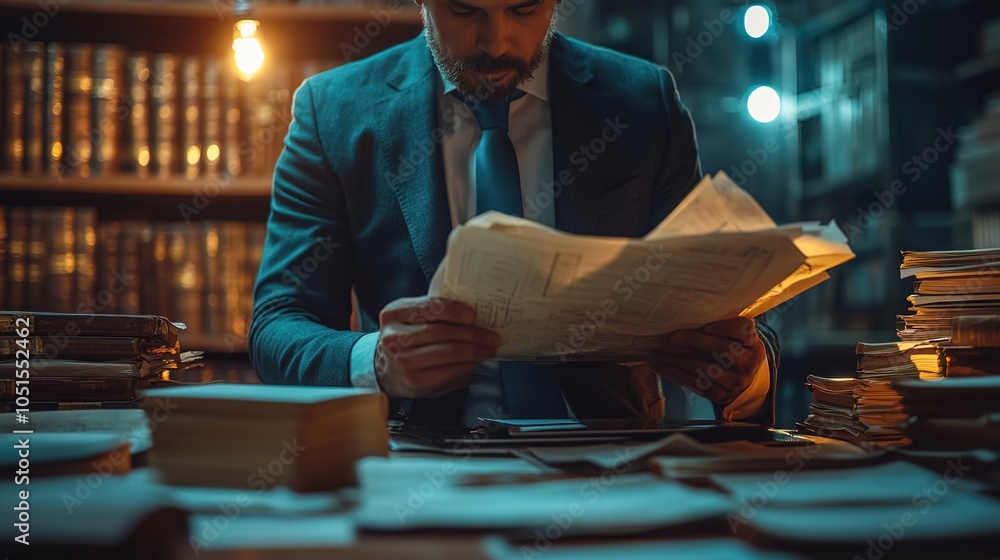 Poster businessman utilizing digital document file management system