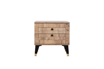 Modern Yellow-Brown and Wood Nightstand with Two Drawers and Brass Accents - Stylish Bedroom Furniture Piece