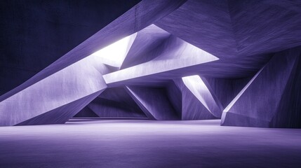 Obraz premium A modern, abstract architectural space with sharp angles and soft lighting in a purple hue.