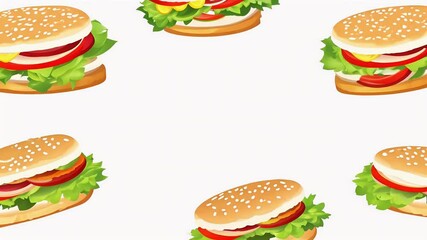 motion pattern features sandwiches moving white background presenting fun engaging fast food e that serves versatile wallpaper - Powered by Adobe