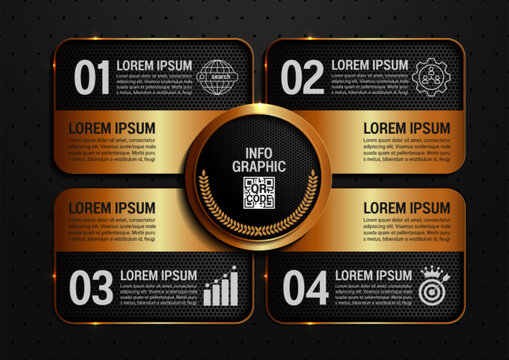 Luxury Black and Gold 4 Step Flow Chart Infographic Template Perfect Corporate Reports, Business Presentations, Abstract Vector Illusreation, Not AI-Generated