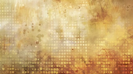 Background has a mix of brown, yellow, and beige hues with dotted textures