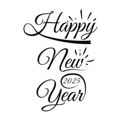 HAPPY NEW YEAR 2025 black vector brush calligraphy banner