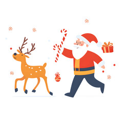 Fototapeta premium Joyful Christmas and New Year Collection: Santa, Festive Animals, Whimsical Decorations, Cozy Holiday Scenes, and Playful Winter Elements on White Background