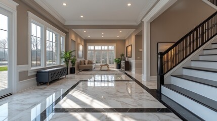 Spacious and modern entryway with elegant design and natural light.
