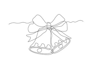 bells with ribbon, Christmas,new year, continuous single line art drawing sketch, logo