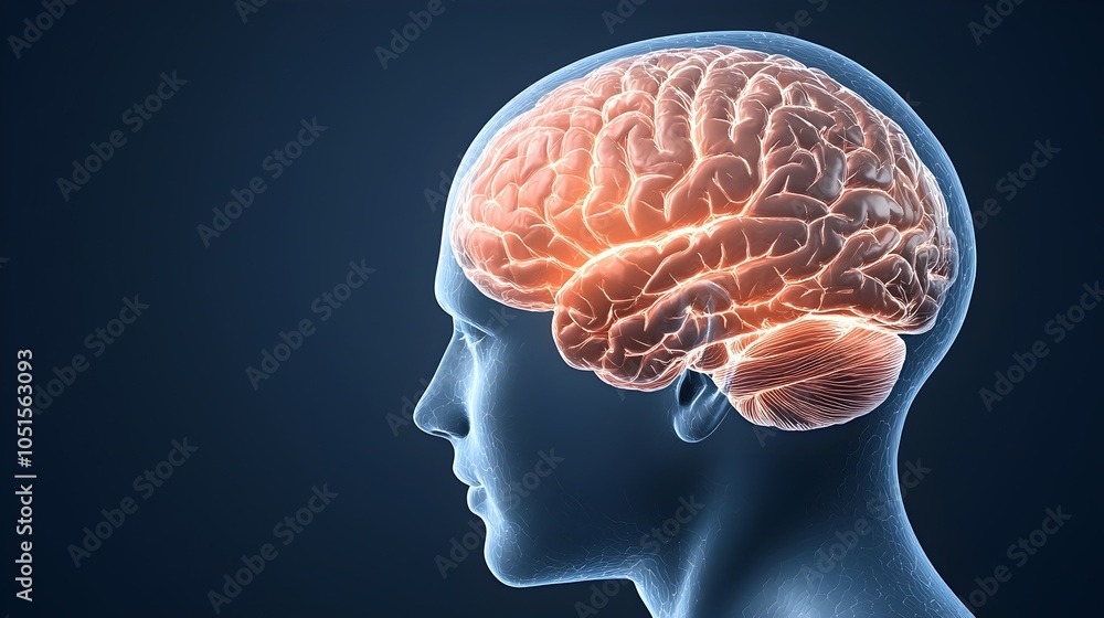Poster illuminated brain concept - intricate neuron patterns in a human head illustration on dark backgroun
