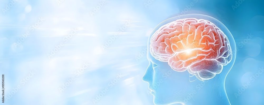 Poster abstract human head with illuminated brain - emphasizing deep thought and creativity in a dreamy eth