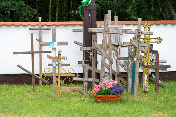 votive crosses in St. Onuphrius stauropegion polish Orthodox male monastery in Jableczna, Poland