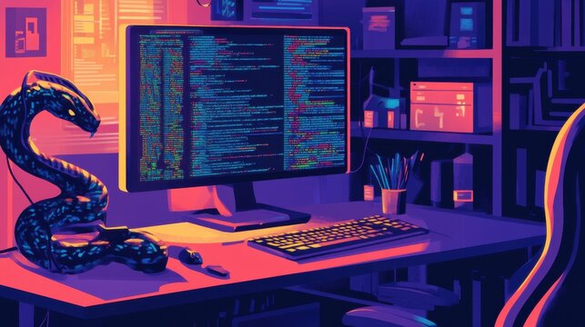 Programming languages: Coder writing code in multiple programming languages, including Python and Java