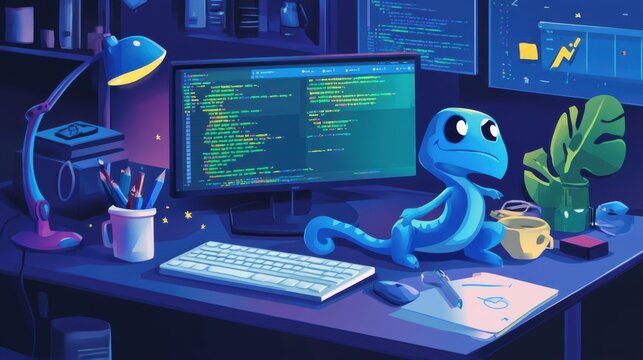 Programming languages: Coder writing code in multiple programming languages, including Python and Java